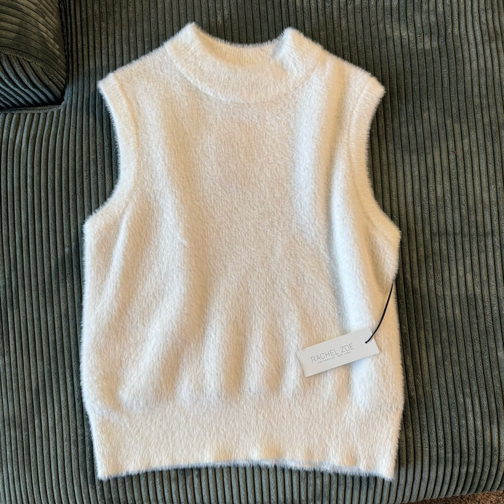 Rachel Zoe Elegant White Fuzzy Tank Top Vest